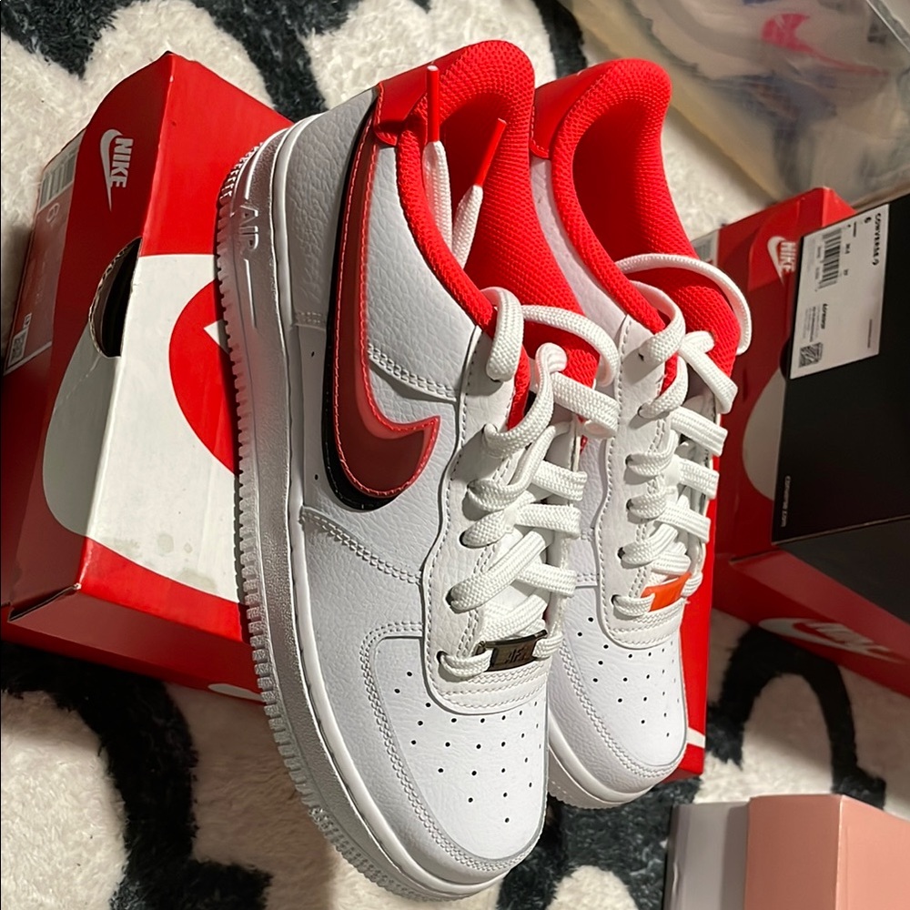 Nike Air Force 1 White and Red Sneakers